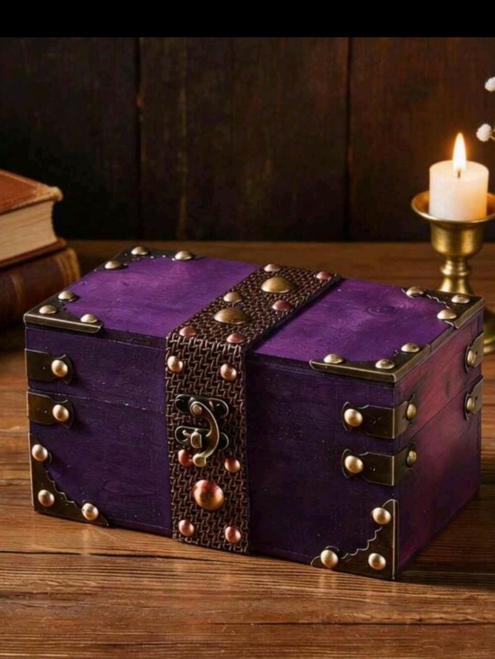 Purple Decorative Trinket Chest with Brass Accents